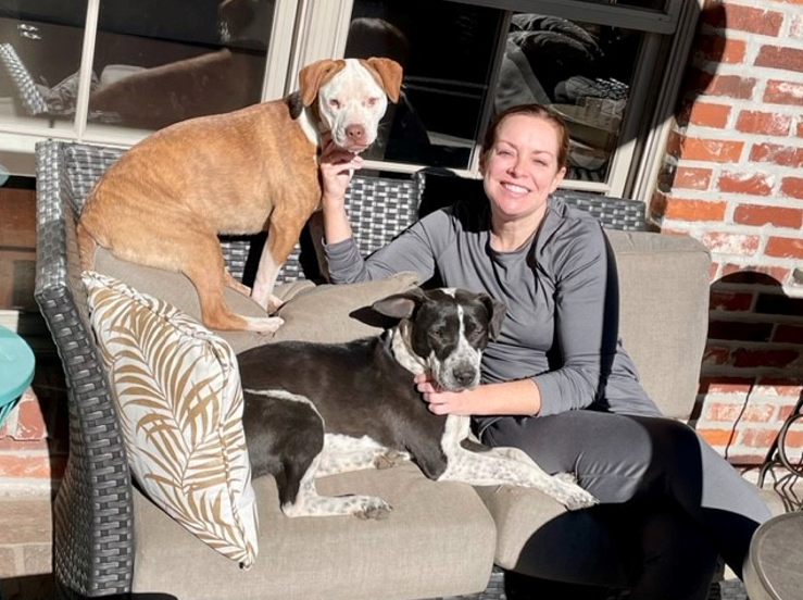 Dogs Bill and Ted (L to R) with their owner